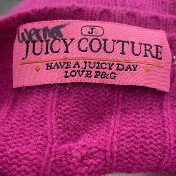 Vtg Juicy Couture Womens L Cashmere Hot Pink Cable Knit Sweater Brown Stripe Slv - Picture 6 of 8
